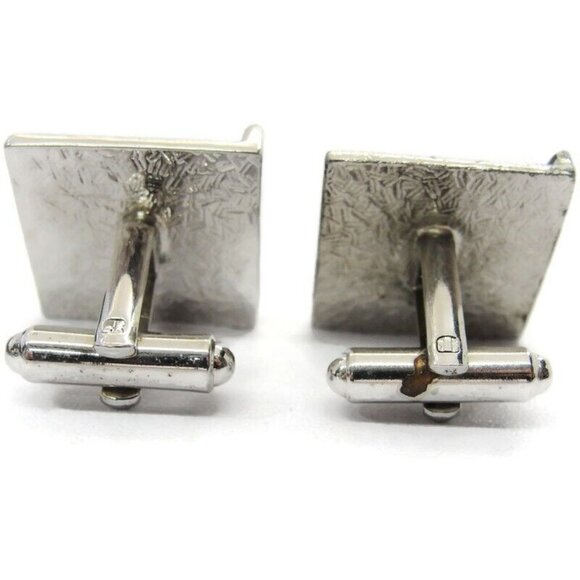 Flat Black Enamel Square Circle Line Centers Cufflinks Silver Tone Shirt Vtg - Picture 5 of 8